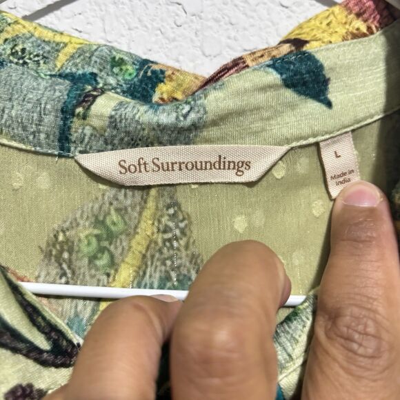 Soft Surroundings Elena Top Tropical Floral Button Down Top Size Large Bohemian - Picture 3 of 9